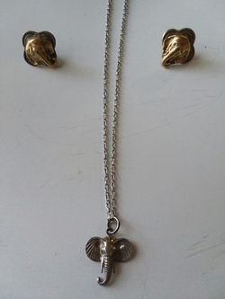 PEUTTER AND GOLD PLATED ELEPHANT EARRINGS AND NECKLACE SET $20.00 OBO