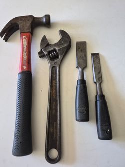 Hammer, 12" crescent wrench,  2 chisel ,$10