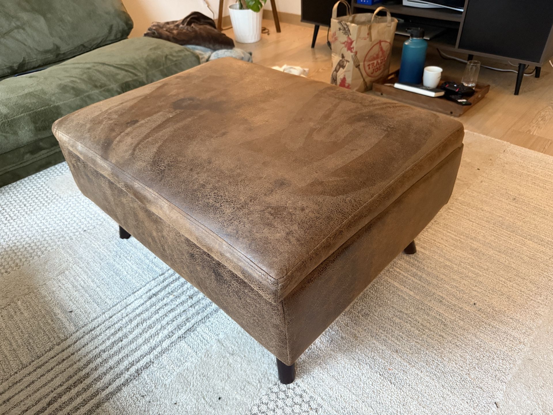 Faux Leather Mid Century Storage Ottoman