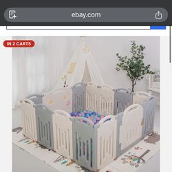 Big Foldable Baby Playpen w/ Activity Wall - Grey & Cream(24 panel)