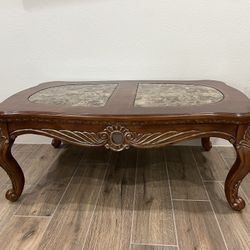 Coffee Table With Wood And Marble Tops  