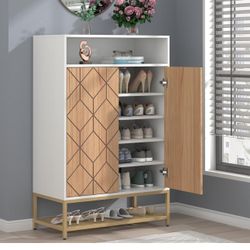 Shoe Organizer with Doors, Shoe Storage Cabinet with Adjustable Shelves for Entryway, 7-Tier Entryway Shoe Rack Storage for Hallway, Closet, Living Ro