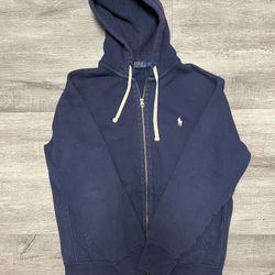 Polo Ralph Lauren Hoodie Mens M Full Zip Jacket Navy Blue White Pony Sweatshirt