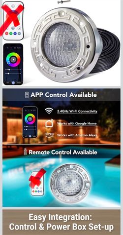 HQUA PN04DC Inground Pool/Spa Lighting System RGBW Color Change 6 Inch 50W LED, Remote/APP Control, 120V AC, 100 Feet Cord, UL Listed Transformer Incl
