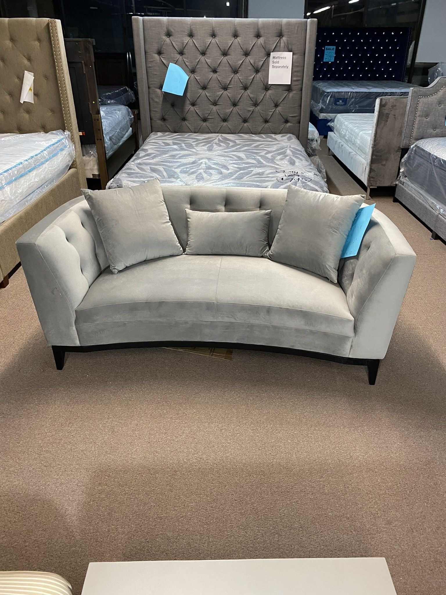 Armen Living Melange Gray Velvet Loveseat With Black Wood Base For Sale In Douglasville Ga 4355