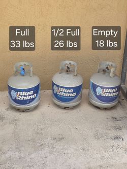 3 Propane Tanks (1 Full / 1 Half-Full / 1 Empty) – Blue Rhino 20lb Cylinders