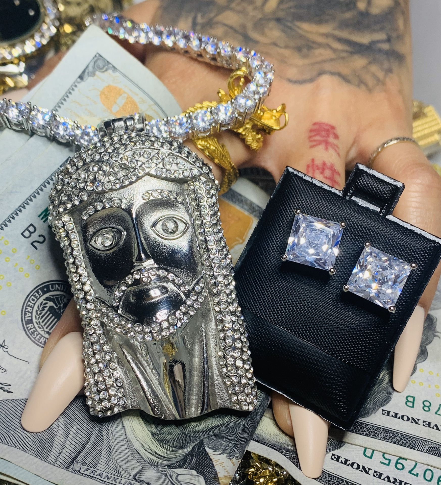 22k stainless steel jewelry set with lab diamonds