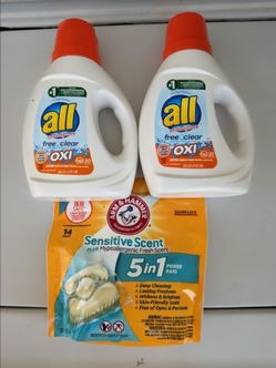 Laundry Detergent Bundle: 2 All Free & Clear OXI + Arm & Hammer Sensitive Scent Power Paks