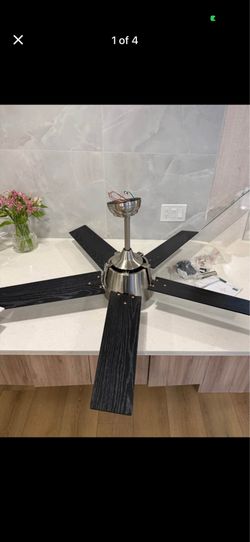 Modern 5-Blade Ceiling Fan – Brushed Nickel, Black Wood Blades