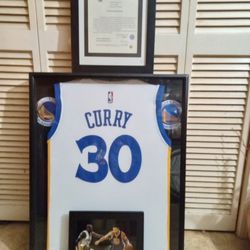 Stephen Curry Signed Frame Jersey And Display Case With Certificate Of Authenticity And Signed Picture
