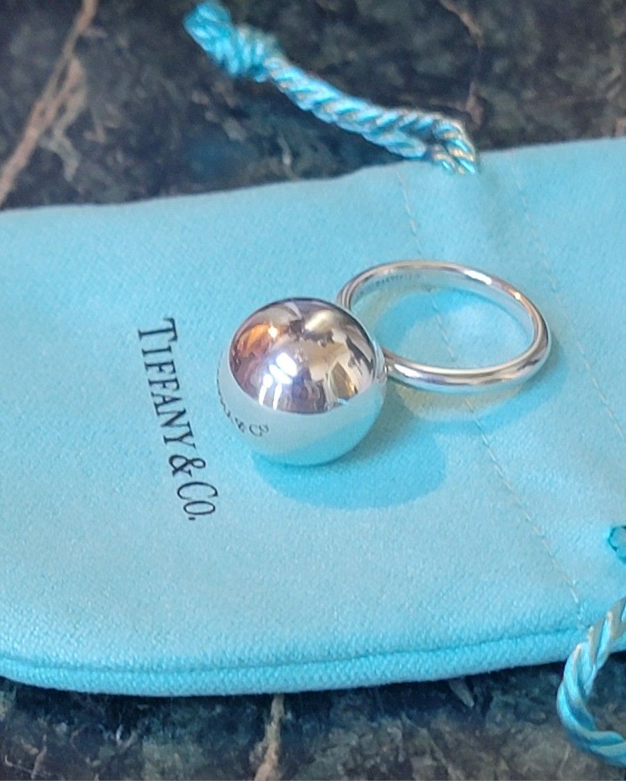 Authentic Tiffany & Co. Sterling Silver Ball Ring Signed Large Size 15.5mm 6.75