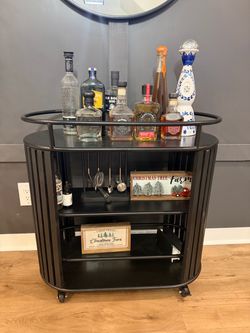 Black Metal Rolling Bar Cart
