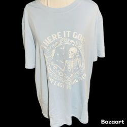 SZ L Halloween “there goes my last flying f*ck” Gothic Skeleton stretch T-shirt