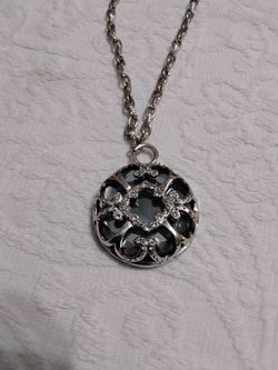 Silver Tone Pendant Necklace with Dark Stones