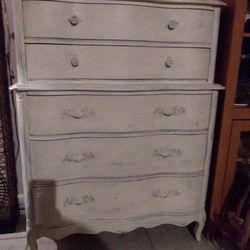 Late 1800's To Early 1900's White Wash Wood Dresser 35×16×46w