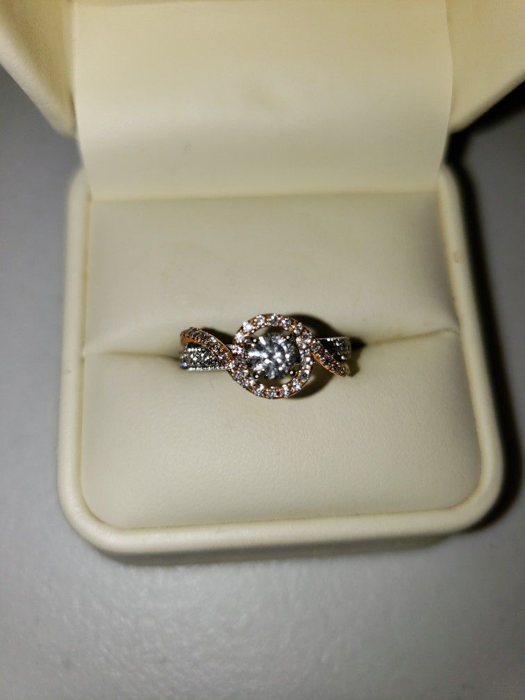 2 Tone, 14k Gold Diamond Engagement Ring