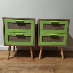 Set Of Rattan Nightstands
