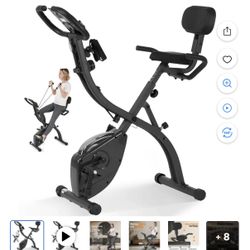 MaxKare 3 in 1 Exercise Bike Quiet Folding Magnetic Stationary Exercise Bikes with Arm Resistance Bands Home Workout Use 