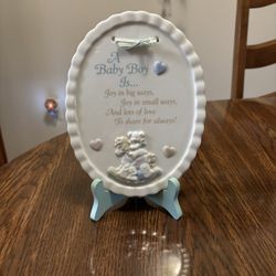 Oval Porcelain Plaque Lullaby Lane Summit Collection "A Baby Boy Is" Nursery Rocking Horse Bear Hearts Vintage