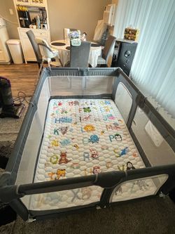 Gray Baby PlayPen  with ABC Mat