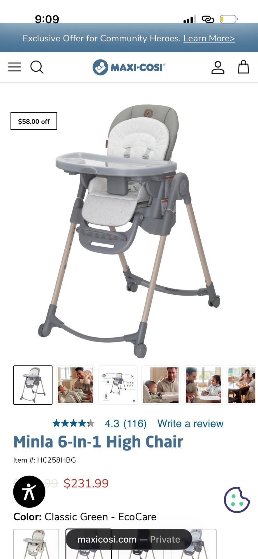 Maxi Cosi High Chair Classic Green Color