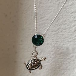 Silver Sea Turtle Emerald Gemstone Necklace