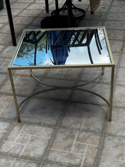 Gold, mirrored top, squared coffee table