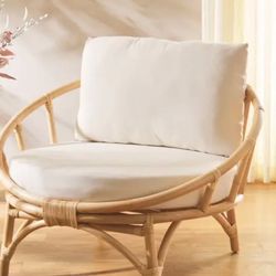 NEW Safavieh Coastal Boho Comfy Rattan Wicker Wood Accent Chair W Ivory Cushions  