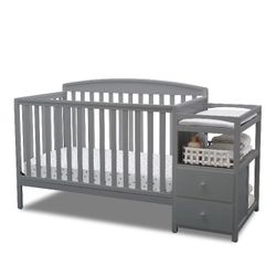 Grey Crib With Changing Table And Drawers