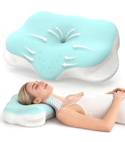 Cervical Pillow for Neck Pain Relief - Ergonomic Pillow for Sleeping Side Sleeper Pillow for Adults, Contour Neck Pillow Cooling Memory Foam Pillows