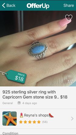 925 sterling silver ring size 9. Capricorn Gem stone $18