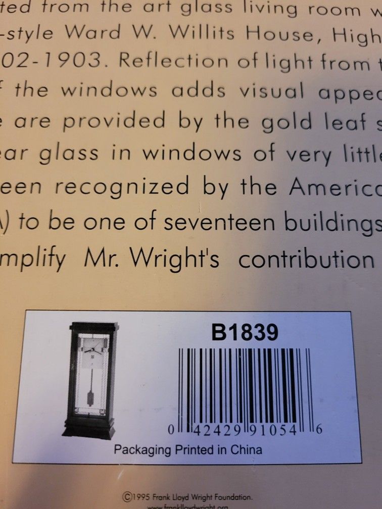 Collectible Floyd Lloyd Wright Mantel Clock