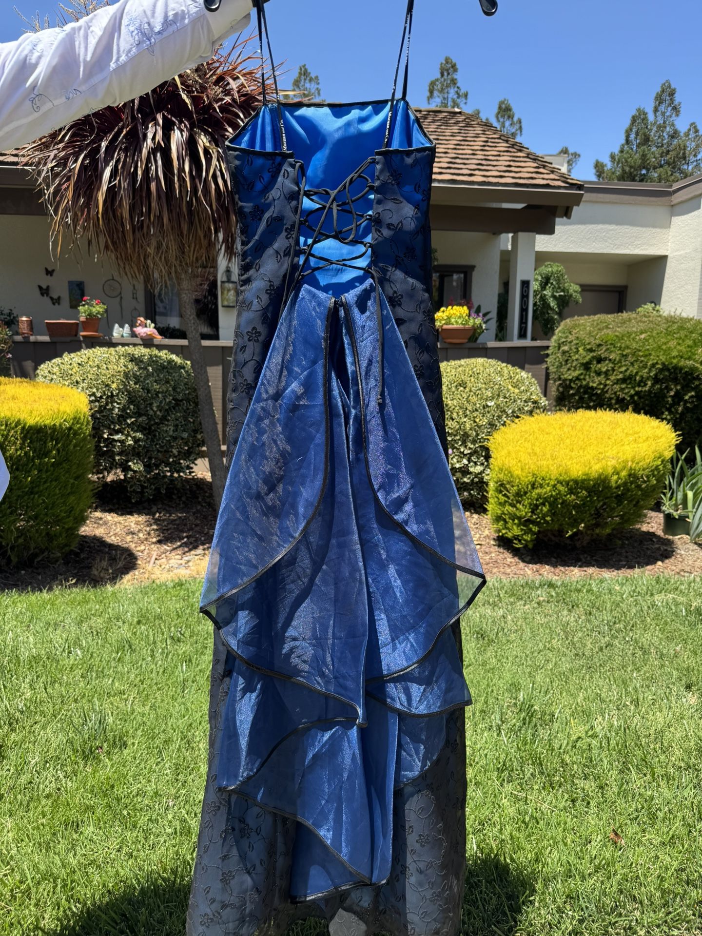 Royal Blue Ballgown With Velvet Glitter Flowers Prom Dress