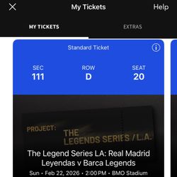 2 Tickets Leyendas Barcelona : Madrid Game Today 