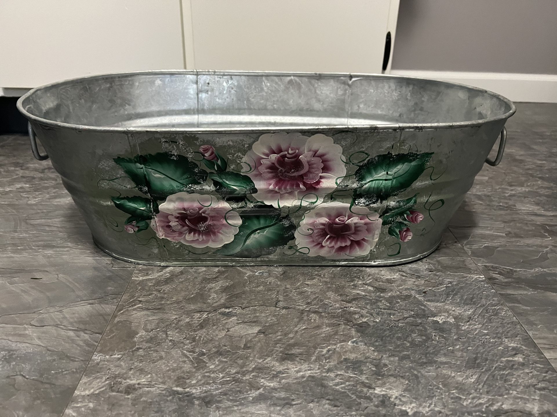 Metal Tub With Hand Painted Flowers