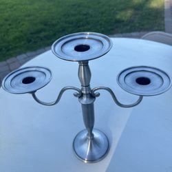 Pewter/Silver Colored 3 -Arm Candelabra 13”x-4”