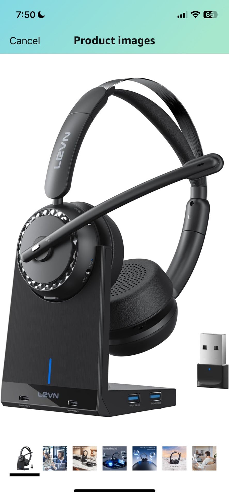 LEVN Wireless Headset, Wireless Headset with Mic for Work, AI Noise Cancelling, 65 Hrs Working Time, Bluetooth Headphones with Microphone from Home/Co