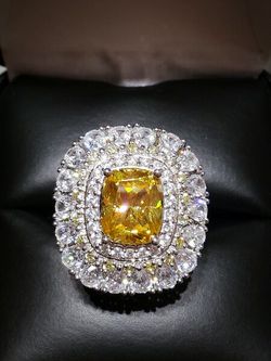 Top grade created Canary and Cubic Zirconia CZ simulated diamond engagement ring size 7