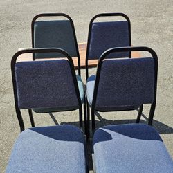 4 Blue Padded Chairs - Comfortable & Stackable