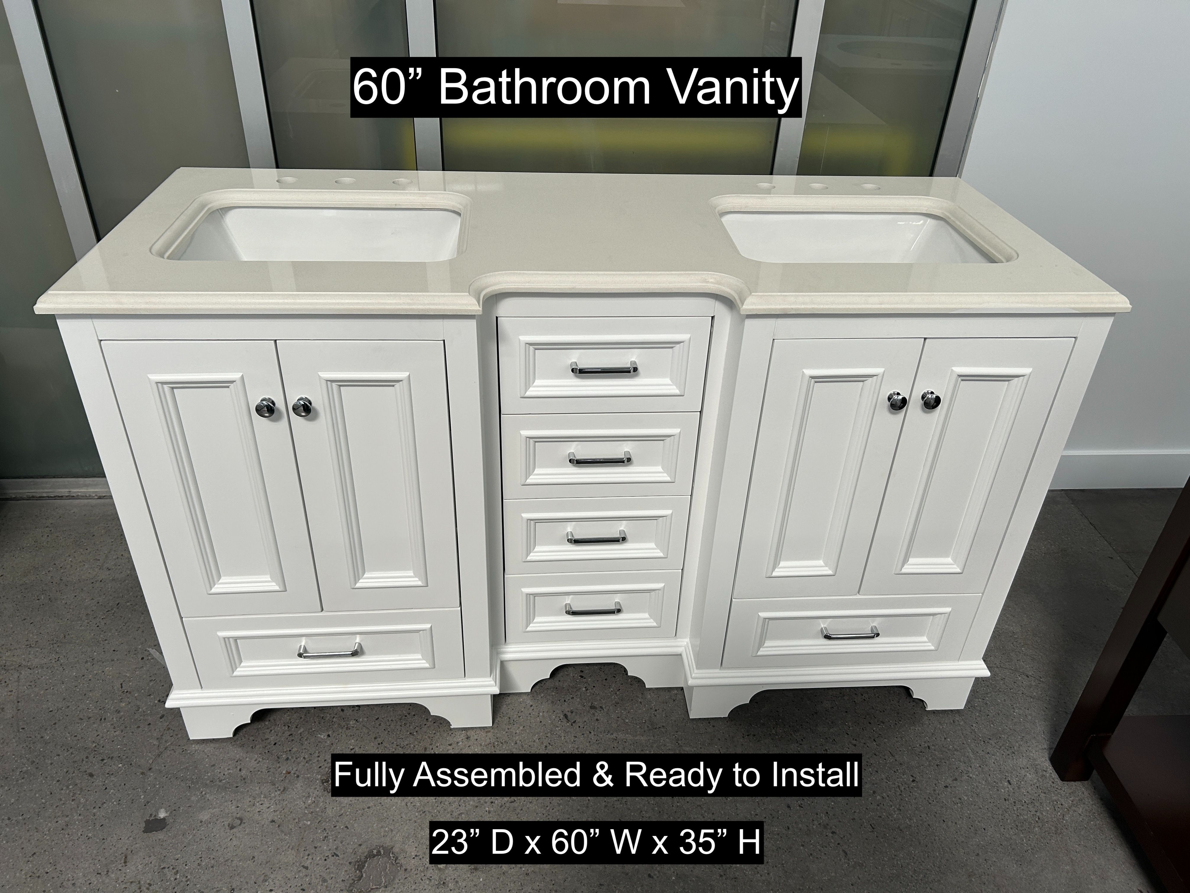 60" Bathroom Vanity with Quartz Countertop & Solid Wood & Plywood Cabinet #3450