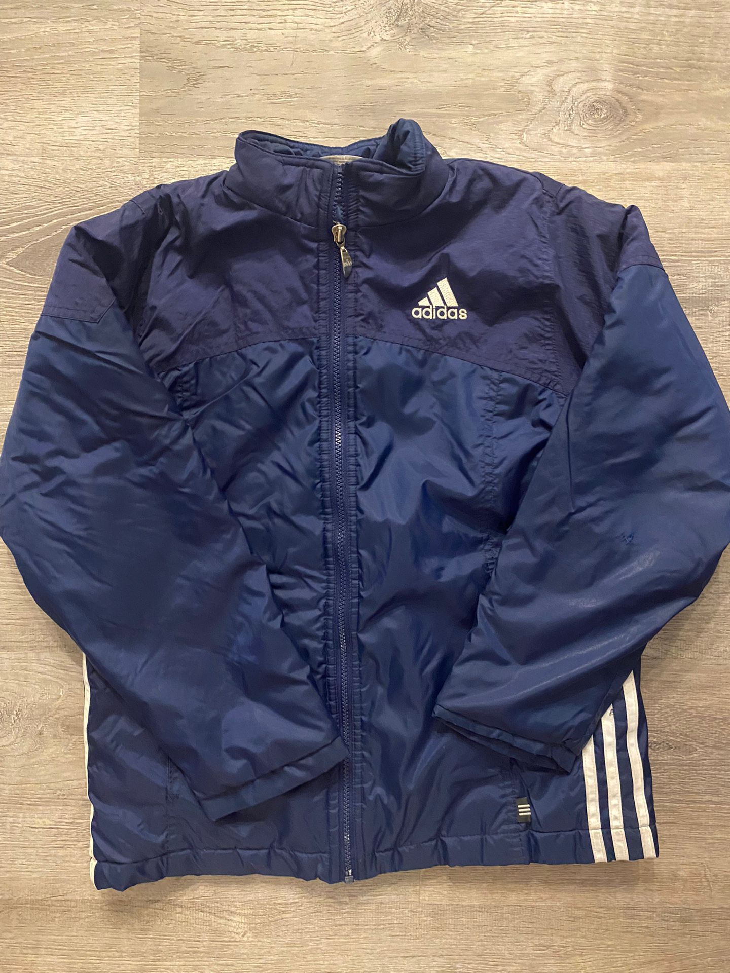 ADIDAS QUILTED COAT (boys size large) Navy Blue