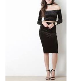 Black velvet pencil skirt