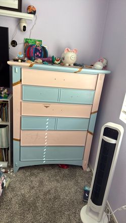 Pink and blue dresser