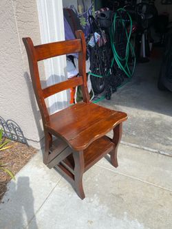 Convertible Vintage Wooden Library Step Chair / Folding Ladder Furniture