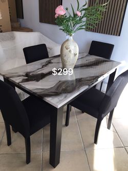 Stylish 5-Pc Resia Dining Table Set With Brown Marble Top (On Display)