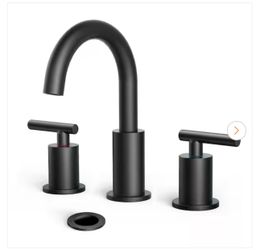 8 in. Widespread Double Handle High-Arc Bathroom Faucet with Metal Pop-up Drain Lead-Free in Matte Black