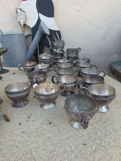 24 Vintage Silver Plated Footed Punch Cups Ornate Scroll Embossed Set