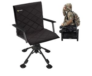 TIDEWE Hunting Chair with Seat Cover, 360 Degree Silent Swivel Blind Folding Chair, 4 Legs Adjustable Height Hunting Seats with Armrest, Portable Comf