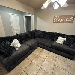 Sectional Large Dark Gray Sofa / Sofa En L 