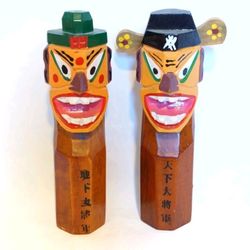 Totem Pole Vintage Large Wooden Native Handcrafted Wood Color Hand Painted Korea